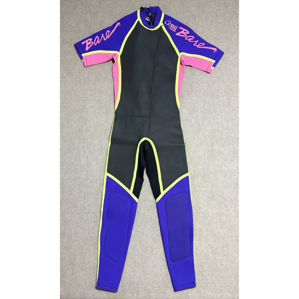 Vintage Retro 80's Bare Long Full‎ Wetsuit Size Medium Blue Yellow Pink Diving